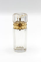 Hollands kristallen parfumflesje met 14 karaat gouden montuur met gouden vogel stopje, ca.1880.