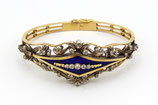 18 kt gouden armband bezet met blauw emaille en roosdiamanten, ca.1900.