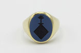 14 Karaat gouden zegelring bezet met blauwe lagensteen waarin de zegel, jaren '70.
