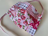 Behelfs-Mundschutz 'Patchwork-Rosen' rosa (Gummiband)