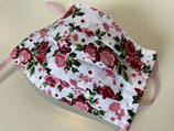 Behelfs-Mundschutz 'Rosen' weiß-rosa (Gummiband)