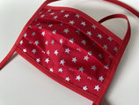 Behelfs-Mundschutz 'Glitzersterne' rot-silber (Bänder)