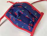 Behelfs-Mundschutz 'Kirschen' blau-rot (Bänder)