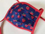 Behelfs-Mundschutz 'Erdbeeren' blau-rot (Bänder)