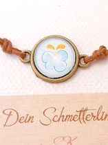 Armbändchen, Dunkelblau auf Hellblau, braunes oder weißes Baumwollband