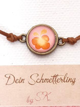 Armbändchen, Schmetterling Braun auf Rosa, braunes oder weißes Baumwollband