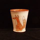 Mug without handle, with fox and flowers