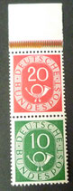 Bund 0130 + 0128 ZDr S9    20 + 10 Pf Posthorn **  - Zusammendruck   vom Oberrand aus MHB