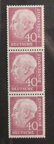 Bund 0188xv 40 Pf Heuss I  -  3er-Streifen ohne Nummern   R03