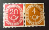 Bund 0130 + 0124 ZDr W2    20 + 4 Pf OR (!!)  Posthorn gestempelt  - Zusammendruck
