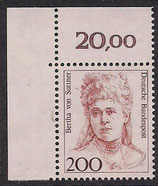 Bund 1498 Bertha von Suttner 200 Pf  **    ER aus 100er-Bogen    (Marke vom Eckrand)