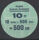 Bund 0913    10 Pf   Verschluss- Stangendeckel    -  Doppelt geklebt !