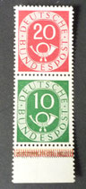 Bund 0130 + 0128 ZDr S9    20 + 10 Pf Posthorn **  - Zusammendruck   vom Unterrand aus MHB