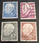 Heuss 30, 40, 50, 60 Pf gestempelt