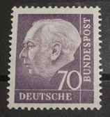 Bund 0263 x w Z Heuss 70 Pf  **   Wz. Z   - geprüft