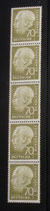 Bund 0191xv 70 Pf Heuss I  - 5er-Streifen ohne Nummern  spAz oben