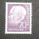 Bund 0263 x w Z Heuss 70 Pf  **   Wz. Z   - geprüft