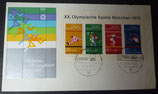 BD 0734ff  Olympiamarken 1972 in Block 8 auf Eröffnungsbrief 26.8.1972 München 2