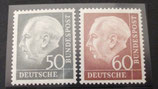 Bund 0189 + 0190  50 Pf + 60 Pf  Heuss **     geprüft - mit Prüfbeleg Schlegel