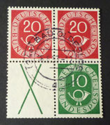 Bund 0130 + 0128 + X  ZDr   0130 wP  ZD W1 Posthorn gest.  - Zusammendruck  ansehen!   Feld X   mit Fehler