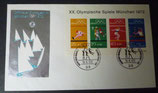 BD 0734ff  Olympiamarken 1972 in Block 8 auf FDC  SST 2. Olympiablock Kiel 18.8.72