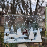 Fensterbild HIRSCH IM WINTER weiß-braun