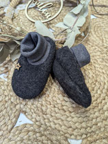 Walkpuschen Walkschuhe schwarz meliert Knopf Holz Stern klein