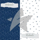 Designpapier - Basic - Marineblau - Doodle Herzen + Sprenkel - Doppelseitig bedruckt