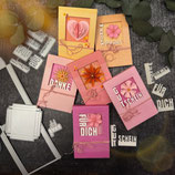 Stanzschablone Box im Kreditkartenformat inkl. Blumen- und Schriftstanzen