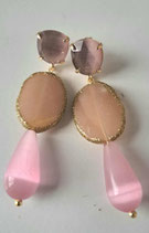 Wunderschöner Ohrschmuck mit Quarzstecker und echten Steinen, Achatanhänger. Für Frauen, die das Besondere lieben. Messing Stecker, 18k vergoldet.