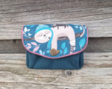 porte-monnaie accordéon femme en tissu bleu pétrole avec paresseux