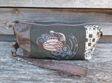 grande trousse de toilette pour homme, en faux cuir marron, toile kaki, broderie dirigeable