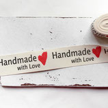 1m Baumwollband - Handmade with love - 25mm