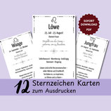 Sternzeichen Karten zum Ausdrucken – 12 digitale Bedeutungs-Karten zum Download