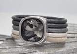 Lederring „Pure Grey“ – Metallic-Grau & Kristall-Glanz