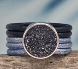 Handgemachter Lederring mit Polaris Cabochon – Blau Metallic