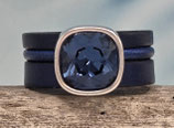 Lederring „Deep Blue Crystal“ – Dunkelblau mit eckigem Kristall