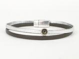Schmales Armband 5mm silber  - khaki Nappa Leder mit Kristallelement