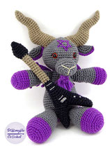 Plush crochetmade Baphomet goat doll with Metal flying V guitar