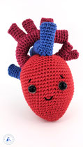 Peluche cœur humain anatomique fait main au crochet en coton