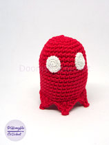 Red pacman video game ghost amigurumi plush crocheted in cotton