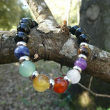 Bracelet Obsidienne noire & 7 pierres  Chakras N° 1