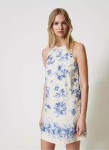 Vestido corto en mezcla de lino con estampado de flores TwinSet Milano