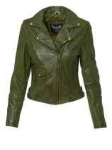 Rockige Biker-Optik Leder Jacke Lamm /Nappa in Olive  Grün