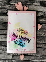 Doppelkarte B 6, rosa, Happy Birthday to you, Herz