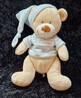 Nicotoy / Baby Club Bär mit Hemdchen und Mütze hellblau Streifen