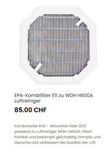 EPA-Kombifilter E11 zu WDH H600A Luftreiniger