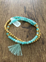 Armband "Boho Tassel" aus Amazonit mit Silber vergoldet
