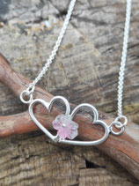 Herzpärchen Kette mit Turmalin Blüte