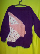 Toller Pullover im Mustermix lila echte HANDARBEIT Unikat Einzelstück Gr. 48 - gebraucht